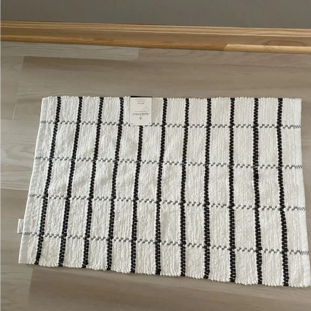 Hearth & Hand Woven 20x32” Grey and White Striped Bath Mat
